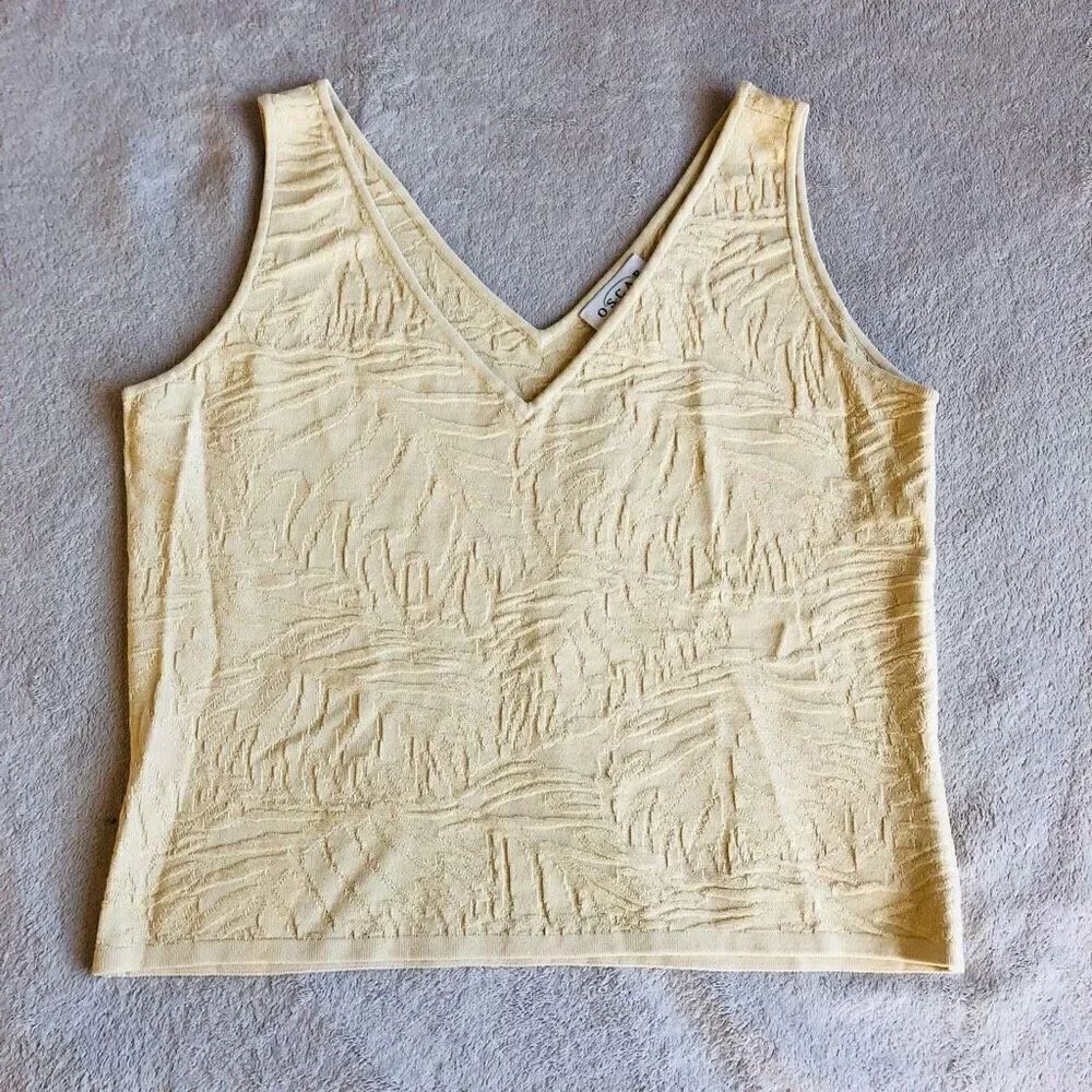 NWOT Oscar by Oscar de la Renta Petites Cream Knit Palms V-Neck Tank Top